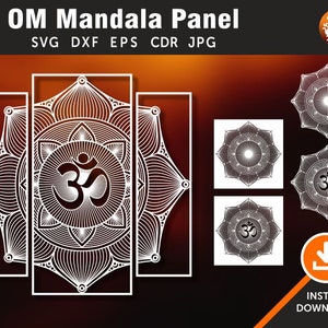 Temple OM Mandala Panel, Parition Screen, Wall Decor, Wall Hanging Laser, CNC, Plasma Cricut Cutting File Cdr, svg, dxf, eps jpg