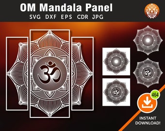 Temple OM Mandala Panel, Parition Screen, Wall Decor, Wall Hanging Laser, CNC, Plasma Cricut Cutting File Cdr, svg, dxf, eps jpg