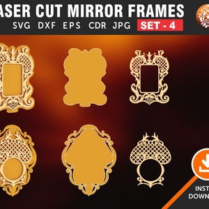 Mirror Wood Frame, Set # 4 Photo Frame, Vintage Frames,  wall hanging template, Wall Decor Decal Cutting File CDR, Svg, Dxf, Eps,