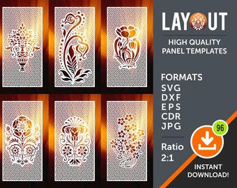 6 Elegant Room Decor Panels, Room Divider, Screen, Pattern Templates | Dxf, Svg, Cdr, AI, JPG Vector | cnc, laser. Plasma, cricut