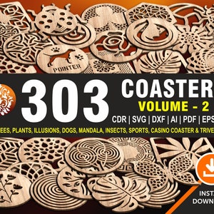 Posavasos 303 Volumen n.° 2 Madera, metal, decoración de pared, adornos de pared, salvamanteles / CNC, láser, plasma, archivos de corte Cricut en 6 formatos