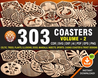 303 Coaster Volume #2 Wood, Metal, Wall Decor, Wall Hanging, Trivets | CNC, Laser, Plasma, Cricut Cutting FIles in 6 File Formats