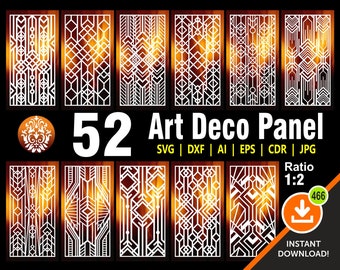 52 Art Deco Panel, Gate, Grill, Door, Privacy Screen, Laser, CNC, Plasma, Cricut Files  Cdr, Svg, AI,  Dxf, Eps, Jpg