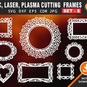 8 Mirror Frame, Set # 8 Photo Frame, Vintage Frames, Frame Silhouette, wall hanging, Wall Decor Decal, CNC, Laser, Plasma, Cricut Cutting