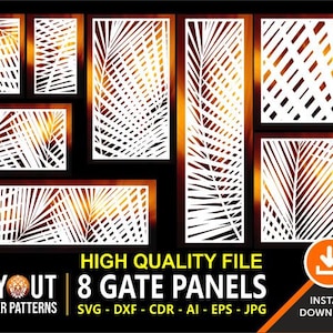 8 Tree Gate Panels, Grill Panel, Room Divider, Privacy Screen, Wall Hanging | Dxf, Eps, Svg, Jpg, Cdr, AI Vector | Laser Cut File