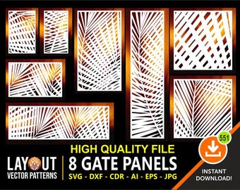 8 Tree Gate Panels, Grill Panel, Room Divider, Privacy Screen, Wall Hanging | Dxf, Eps, Svg, Jpg, Cdr, AI Vector | Laser Cut File