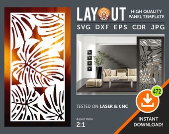 Dzielnik pokoju liści, panel dekoracyjny, wiszące na ścianie, ekran prywatności, wzornik, Laser, Cnc, plazma, plik Cricut Cdr, SVG, DXF, EPS, AI, Jpg