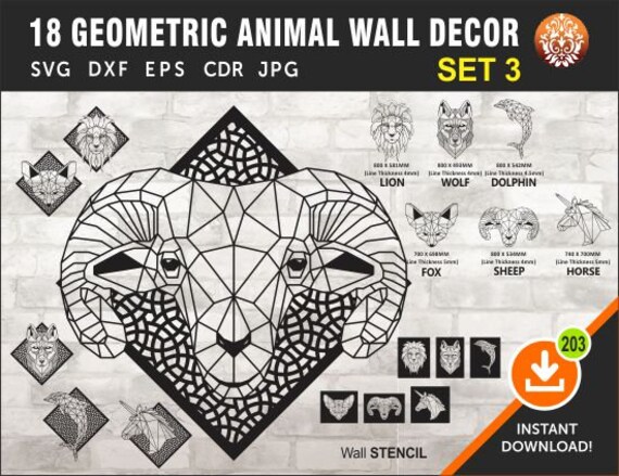 Download Home Living Home Decor Svg Wall Vinyl Eps Jpg Format Instant Download Dxf 17 Geometric Animals Wall Decor Laser Cut Template Wall Decor Decal Cdr Stencil