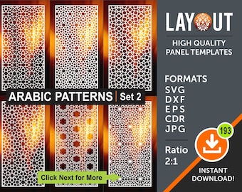 6 arabische Zimmerteiler, Set 2 Datenschutz-Bildschirm, Wandbehang, Laser, Cnc, Plasma, Cricut Datei Cdr, Svg, Dxf, Ai, Eps, Jpg