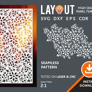 Panel Divisor de sala floral, Pantalla, Particiones, Colgante de pared, Láser, CNC, Plasma, Cricut Archivo de corte cdr, svg, dxf, eps, jpg
