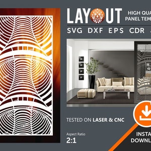 Diviseur de salle d’illusion d’optique, panneau décoratif, tentature murale, pochoir, laser, cnc, plasma, cricut file cdr, svg, dxf, eps, ai, jpg