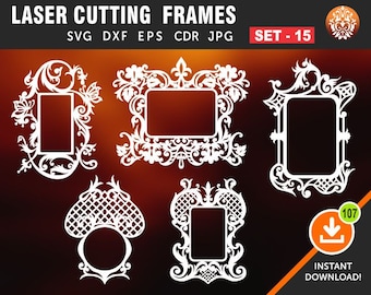 5 Spiegel-Rahmen, Set 15 Fotorahmen, Vintage-Rahmen, Wandbehang, Wand-Dekor-Aufkleber, Laser, Plasma geschnitten cdr, Svg, Dxf, Eps, Jpg-Dateien
