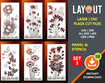 Leaf, Tree, Flower, Floral, Herbs Panel & Stencil | Set 3 | Room Divider, Screen, Wall Decor, Laser, CNC, Plasma, Cricut, Cutting File