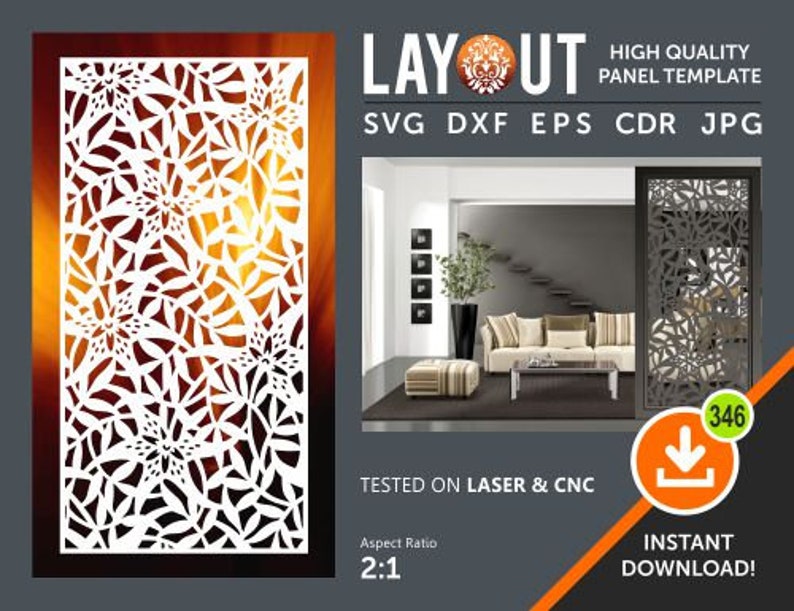 Dxf Svg Eps Ai Room Divider Jpg Laser Decorative Panel Plasma Wall Hanging Privacy Screen Cnc Stencil Cricut File Cdr