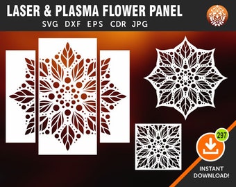 May include: A white laser cut flower panel design with a mandala pattern. The design is divided into four sections and can be used for a variety of projects, such as home decor, crafts, and more.