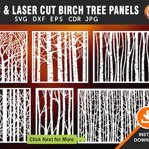 Birch Tree Panels, Wall Panels, Room Decor, Tree Patterns, Laser, CNC, plasma, Cricut, cdr, svg, dxf, eps, jpg files cutting
