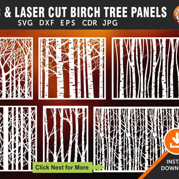 Birch Tree Panels, Wall Panels, Room Decor, Tree Patterns, Laser, CNC, plasma, Cricut, cdr, svg, dxf, eps, jpg files cutting