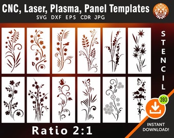 12  Leaf Decorative Panels, Room Divider, Privacy Screen, Stencil, Wall Hanging, Laser, CNC, Plasma Cutting File CDR SVG Dxf, Eps, Jpg
