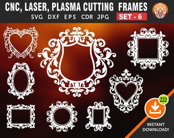 8 Spiegelrahmen, Set 6 Fotorahmen, Vintage Frames, Rahmen Silhouette, Wandbehang, Wand-Dekor-Aufkleber, CNC, Laser, Plasma, Cricut Schneiden