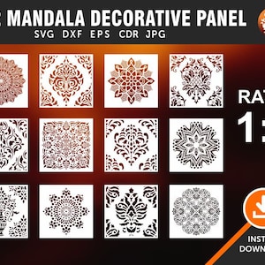 12 Mandala Decorative Panel, Stencil, Wall Hanging, Room Divider, Screen, Laser, CNC, Plasma, Cricut, File Cdr, Dxf, Eps, Svg, Ai, Jpg