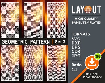 6 geometrische Muster, Set #3 dekorative Panel, Datenschutz-Bildschirm, Schablone, Laser, Cnc, Plasma, Cricut Datei Cdr, Svg, Dxf, Ai, Eps, Jpg