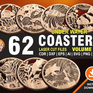 62 Under Water Coasters | Volume #3 | Wall Art, Wood, Metal, Wall Hanging | CNC, Laser, Plasma, Cricut Cutting Files