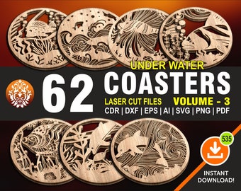 62 Under Water Coasters | Volume #3 | Wall Art, Wood, Metal, Wall Hanging | CNC, Laser, Plasma, Cricut Cutting Files