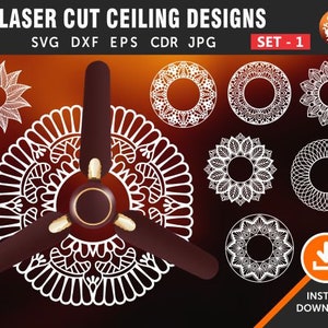8 Ceiling Designs Set # 1 Decorative Ceiling Laser, Plasma, Cutting File CDR, SVG, Dxf, Ai, Eps, Jpg