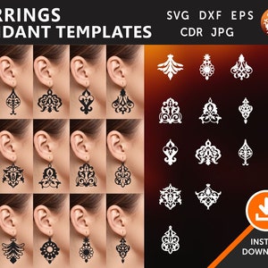 15 DIGITAL EARRING PENDANT Leather / Wood / Acrylic Earring Templates Cut File Laser, Plasma, Cricut Download cdr, svg, dxf, ai, jpg