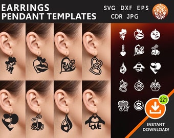 14 Valentine Love DIGITAL EARRING PENDANT Leather / Wood / Acrylic Earring Templates Cut File Laser, Plasma, Cricut Download
