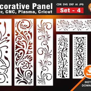 6 Decorative Panel, Door Panels, Stencil, Privacy Screen, Wall Hanging. Vinyl Cutting | Dxf, Svg, Jpg, Cdr, AI Vector | Laser Cut File