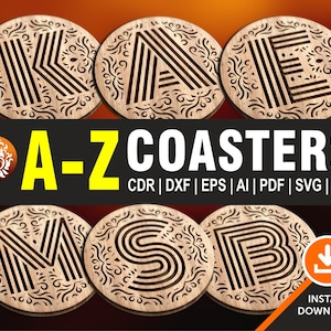 A-Z Coasters, Round Design, Monogram Cutting File for Laser, CNC, Plasma, Water Zet, Cricut