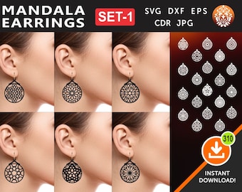 20 PENDENTIF BOUCLE D’OREILLE MANDALA Cuir / Bois / Modèles de boucles d’oreilles acryliques Cut File Laser, Plasma, Cricut cdr, svg, dxf, ai, eps, jpg