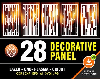 28 Decorativ Panels  Partition, Gate, Grill, Door, Room Divider, Screen, Laser, Cnc, Plasma, Cricut File CDR, Svg, AI,  Dxf, Jpg, Pdf