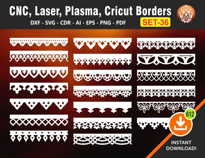 20 sömlösa kanter | Tempelkant | Papperskärkant | Gardinpelmets | Filar för laser, CNC, plasma och Cricut bild 1