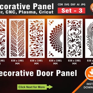 6 Door Panels, Stencil Templates, Privacy Screen, Wall Hanging | Dxf, Eps, Svg, Jpg, Cdr, AI Vector | Laser Cut File