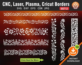 8 Floral Border Designs |  Lace Trim Borders | Boundary | Divider | Separator | Cutting Files for Laser, Cnc, Plasma and Cricut