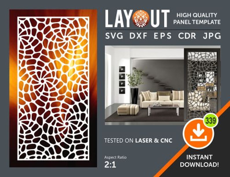 Raumteiler, Dekoratives Panel, Wandbehang, Sichtschutz, Schablone, Laser, Cnc, Plasma, Cricut Datei Cdr, Svg, Dxf, Eps, Ai, Bild 1