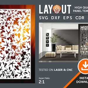 Diviseur de pièce de feuille, panneau décoratif, pendaison de mur, écran de confidentialité, pochoir, laser, cnc, plasma, cdr de fichier de cricut, svg, dxf, eps, ai, jpg