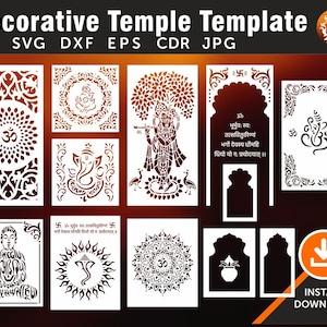12 Temple Template, Wall Hanging, Partitions, screen, Stencil, Laser, CNC, Plasma, Cricut File Cdr, Svg, Eps, Dxf, Ai, JPG