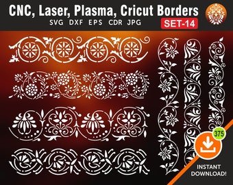 7 dessins de bordure florale | Bordures de garniture en dentelle | | des limites | diviseur Séparateur | Fichiers de coupe pour laser, Cnc, plasma et Cricut