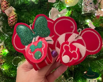 Christmas Peppermint Mickey Mouse or Minnie Mouse shaped  inspired ear holder or carrier for bag, belt, mouse ear buddy, ear holder
