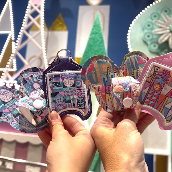 Small World Inspired hand sanitizer holder, Small World Inspired mouse ear holder, Park mouse  ear holder or carrier for bag