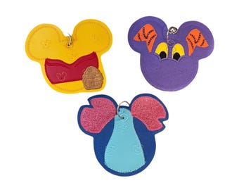 Character keychain pin holder, Figment pin holder for pin trading, Pooh pin holder, Stitch keychain pin holder,  pin trading keychain