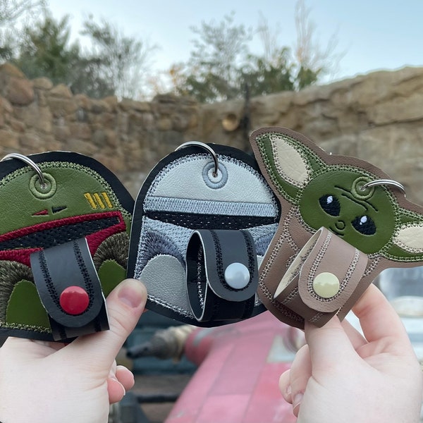 Baby Yoda Mouse Ear Holder, Mando ear holder or carrier for bag, belt, lanyard for women or girls, Boba Fett ear holder