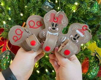 Gingerbread Mickey Mouse ear holder, Gingerbread Minnie mouse ear holder. Gingerbread Mickey shaped inspired ear holder or carrier
