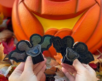 Mickey bat mouse Ear Holder, bat shaped mouse ear holder, Halloween inspired ear holder or carrier for bag, belt, lanyard, mickey bat