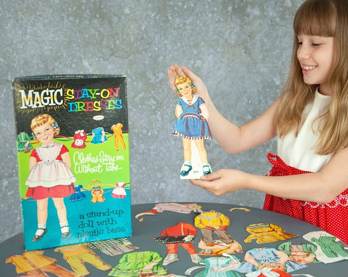 Vintage Paper Doll Set, Magic Stayon Dresses Static Cling Childrens