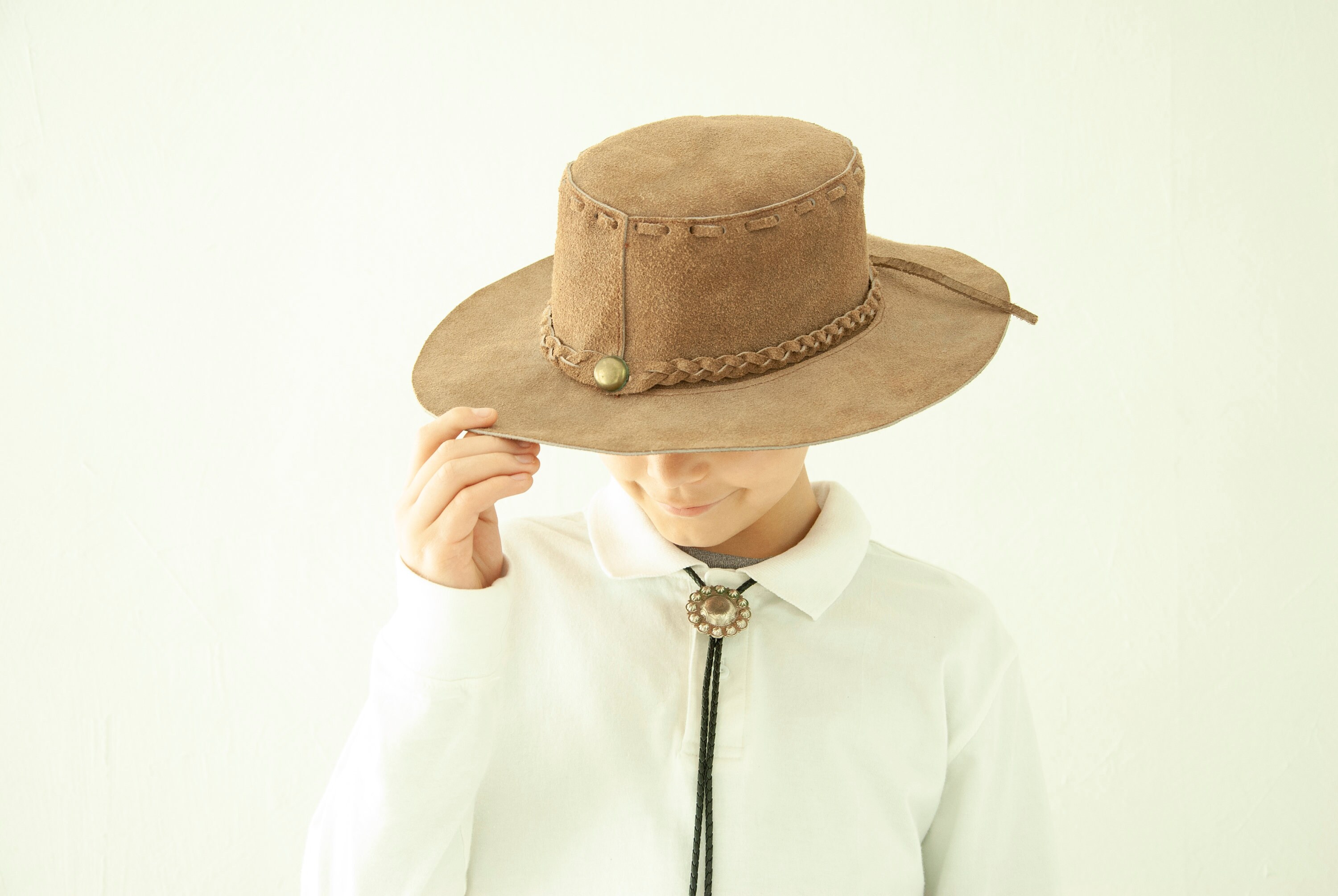 Vintage Beige Leather Outback Sun Hat 