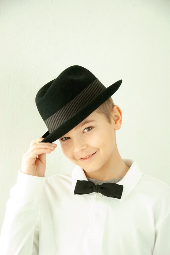 boys black fedora hat